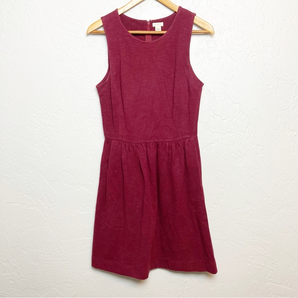 J. Crew Red Daybreak Ponte Knit Fit Flare Pleated Sleeveless Dress Small Pockets
